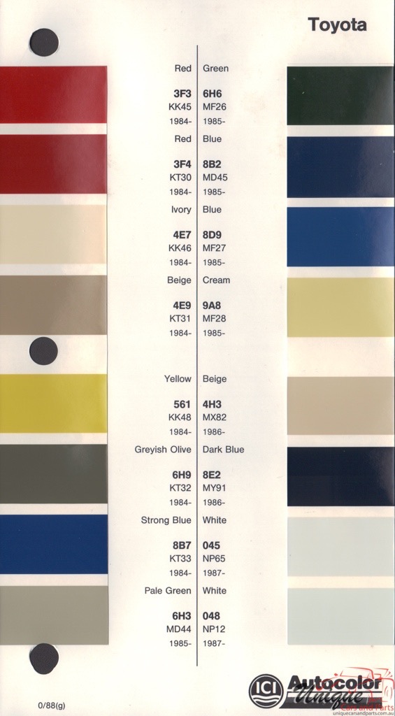 1984 - 1989 Toyota Paint Charts Autocolor